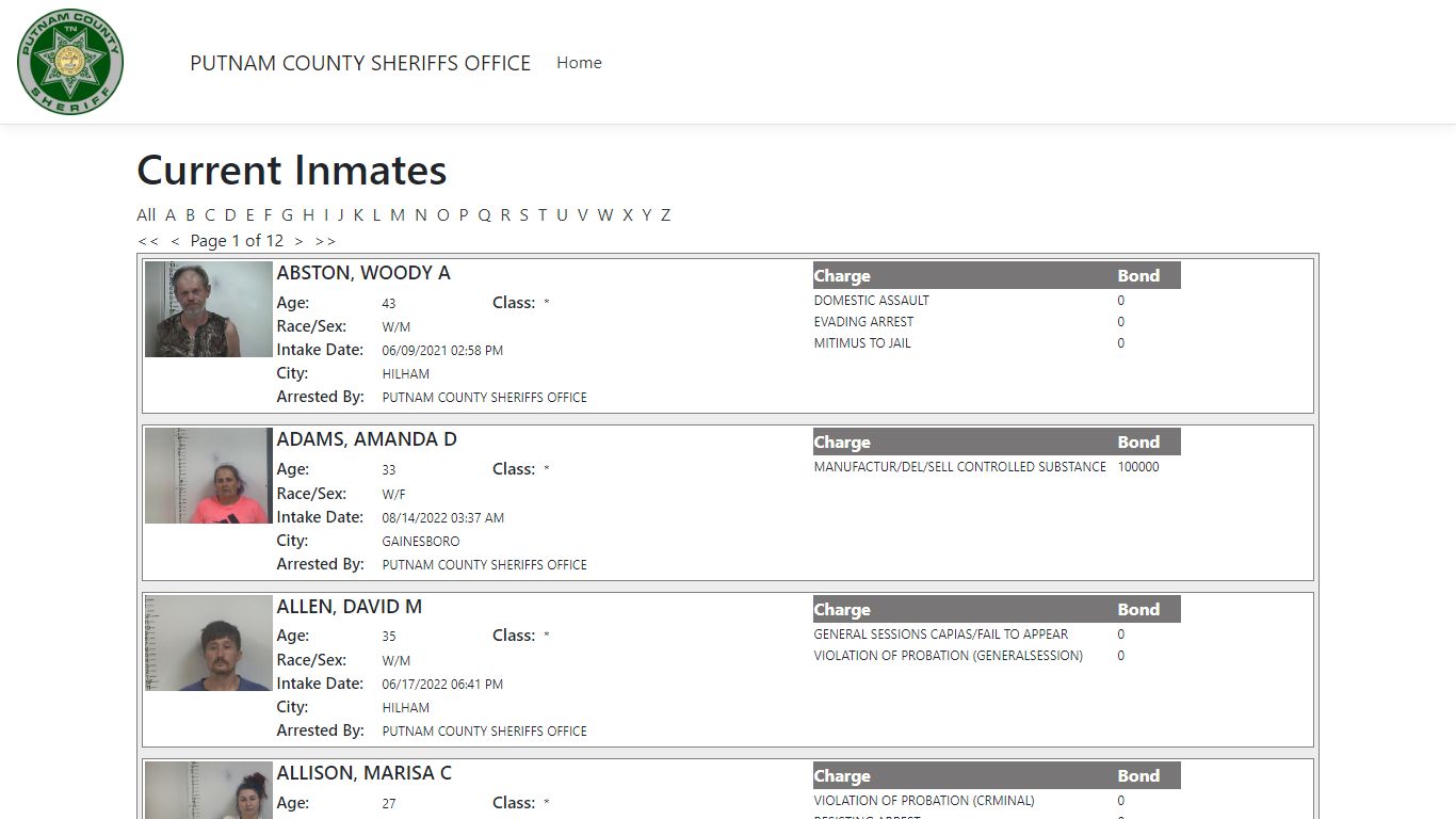 Inmates - ISOMS Portal - Putnam County TN Sheriff