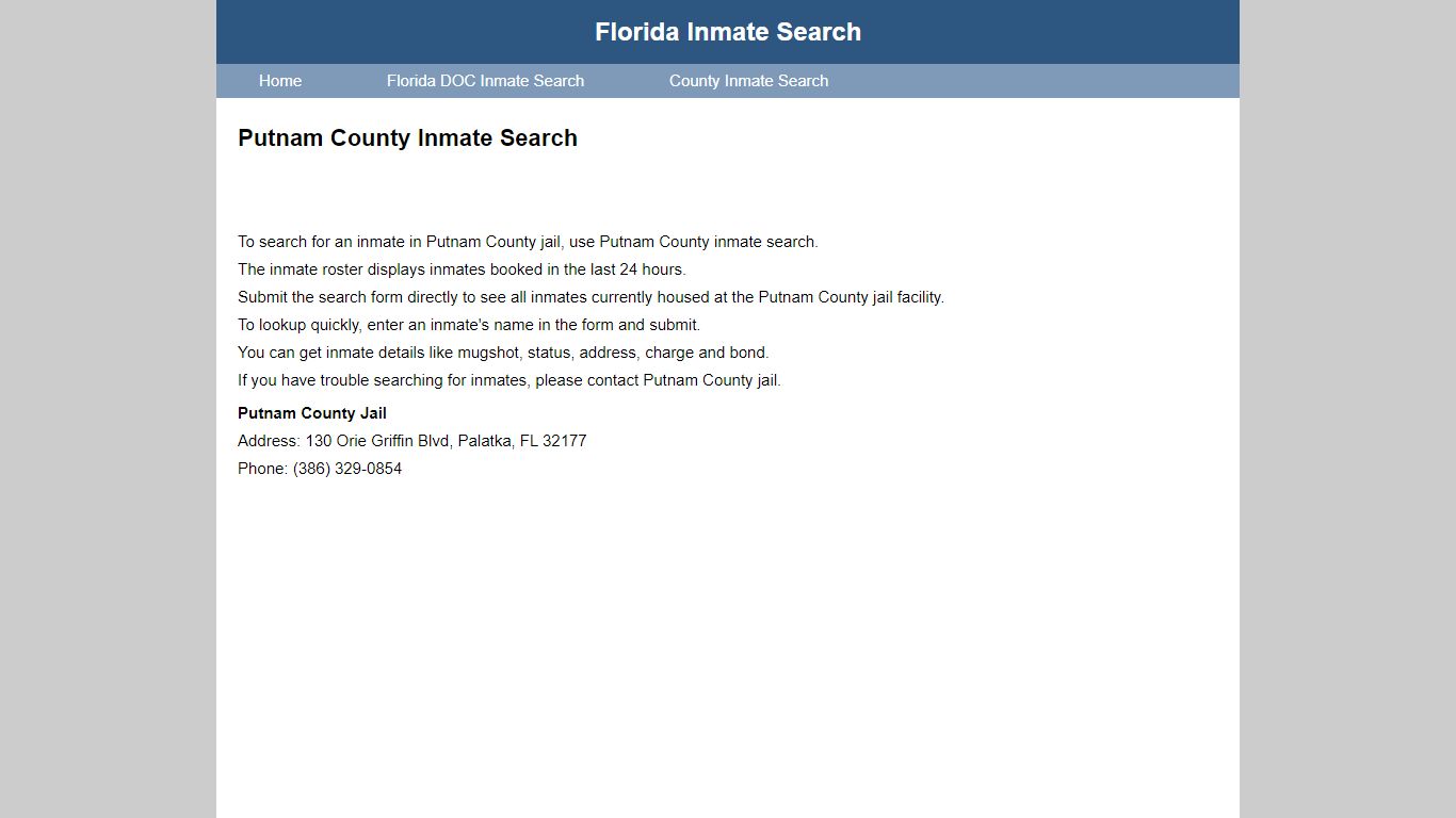 Putnam County Inmate Search