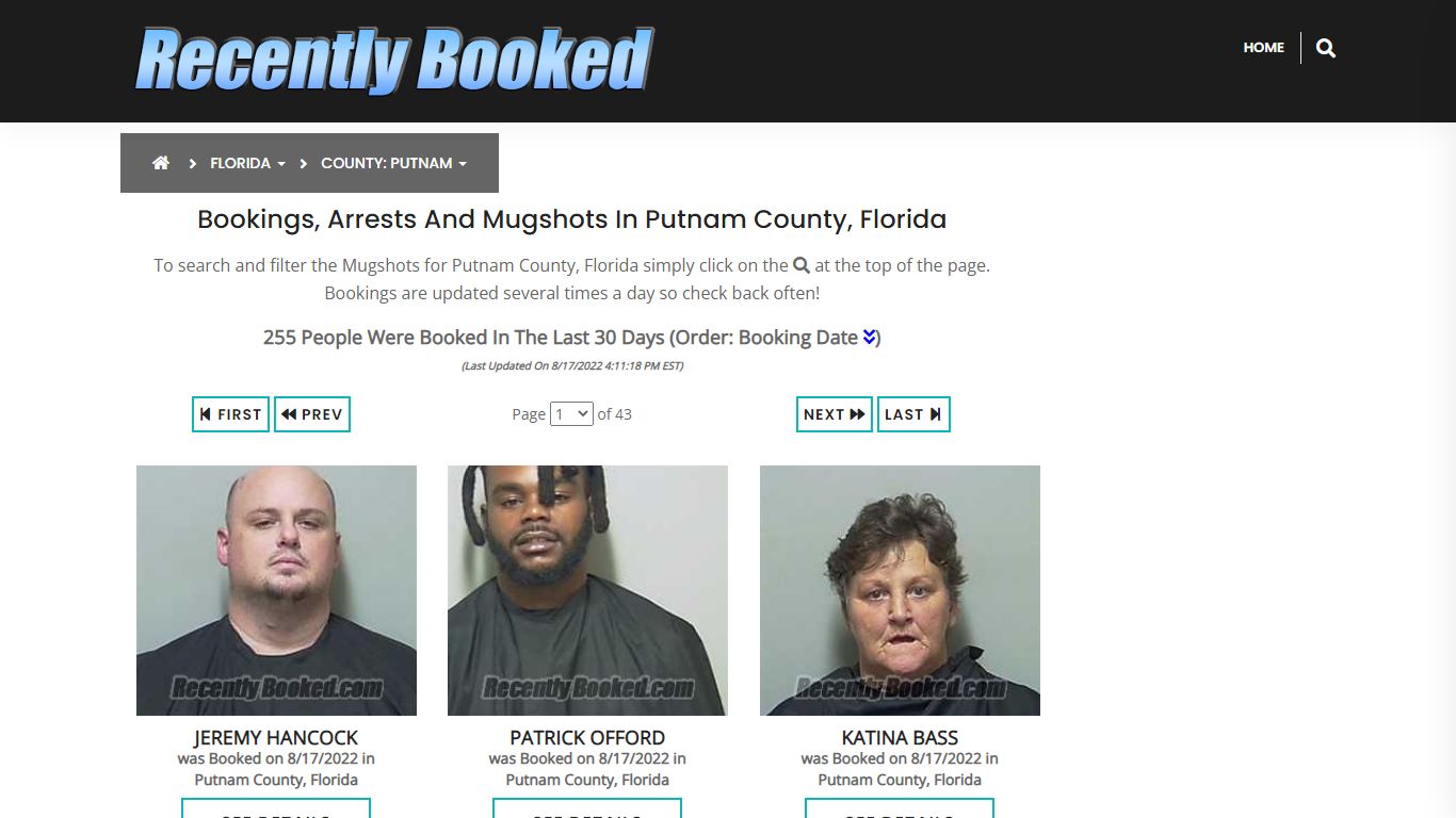 Recent bookings, Arrests, Mugshots in Putnam County, Florida